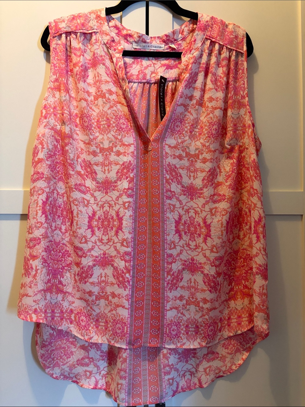Violet & Claire Pink and Cream Printed Sleeveless Camisole